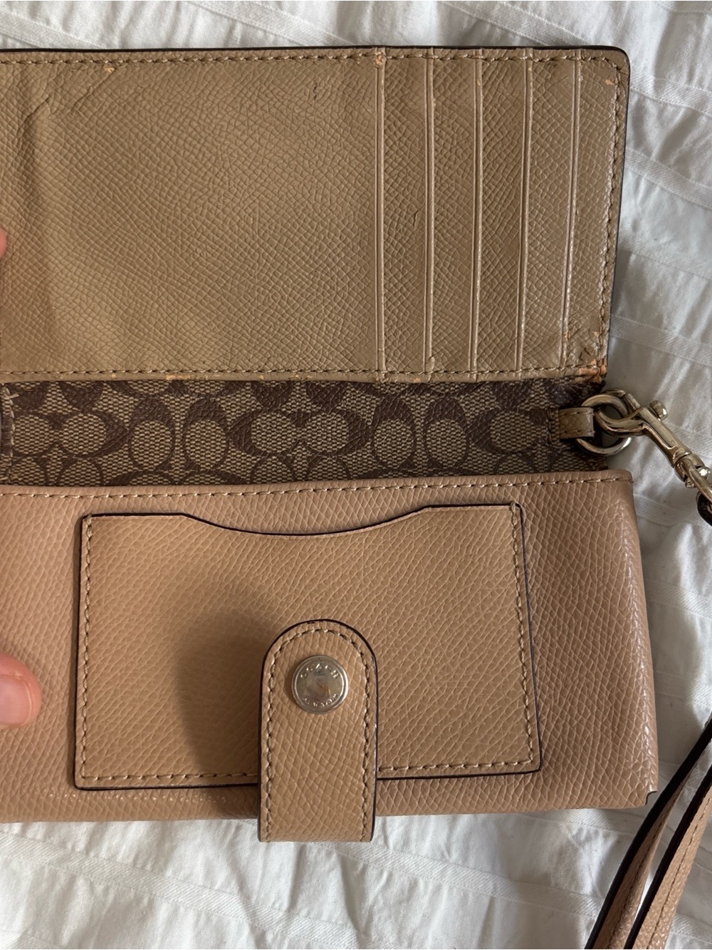 Coach Pebbled Leather Wristlet Wallet in Light Taupe - Picture 2 of 4